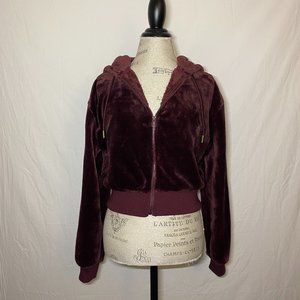 Maroon Fuzzy Cropped Zippered Hoodie